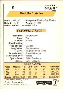 1992 Jockey Star #9 Rodolfo B. Aviles Back